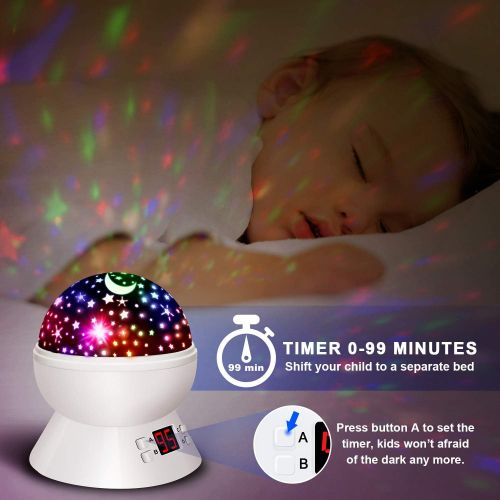  Jozo Night Lights for Kids, Multiple Colors Rotating Star Projector with Timing Shutdown Function, Night Light for Baby Boys and Girls