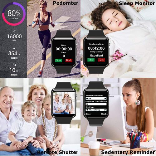  Jpantech Smart Watch,Sportuhr Smart Watch Fitness Tracker mit Schrittzahler Schlafanalyse 1,54 Zoll Touchscreen, Kamera, SMS Facebook vibrationskompatibles Android-Handy fuer Manner und Frau