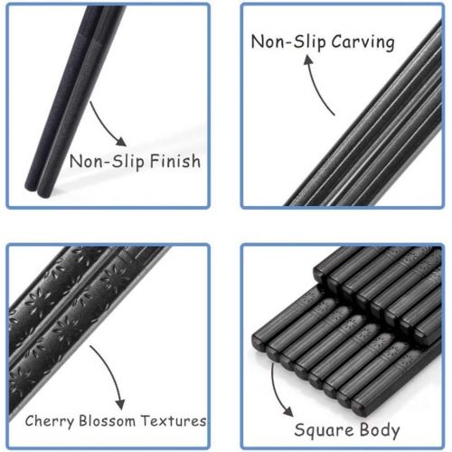  [아마존베스트]10-Pairs Fiberglass Chopsticks - Reusable Chopsticks Dishwasher Safe, 9 1/2 Inches By JSDOIN (Fiberglass Chopsticks) (Classic Black)