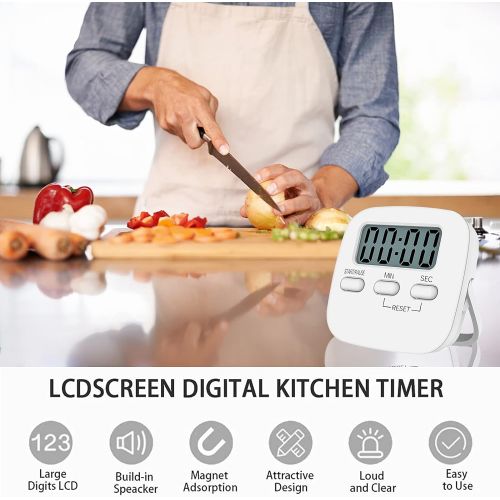  [아마존베스트]NIAGUOJI Kitchen Timer with Large LCD Display Digital Kitchen Cooking Timer Magnetic Stopwatch Timer with Loud Alarm Clock Egg Timer White