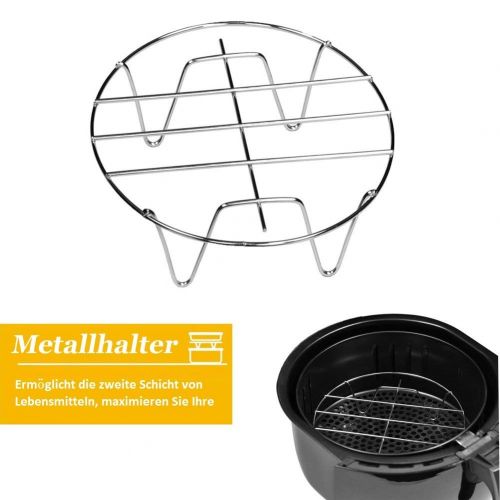  Jspoir Melodiz Heissluft Fritteuse Airfryer Zubehoer 6 Sets, 7 Zoll Durchmesser fuer 3.5QT 3.7QT. Antihaft Fass,Pizzablech,Silikon-Matte,Edelstahl Halter,Doppelschicht Rack,Grillrost