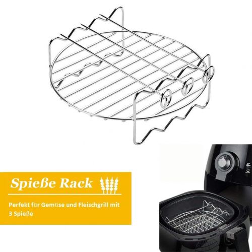  Jspoir Melodiz Heissluft Fritteuse Airfryer Zubehoer 6 Sets, 7 Zoll Durchmesser fuer 3.5QT 3.7QT. Antihaft Fass,Pizzablech,Silikon-Matte,Edelstahl Halter,Doppelschicht Rack,Grillrost