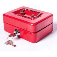 [아마존베스트]Small Cash Box with Lock and Slot - Jssmst Metal Coin Bank Piggy Bank for Adults and Kids, Red(SMCB0303N)