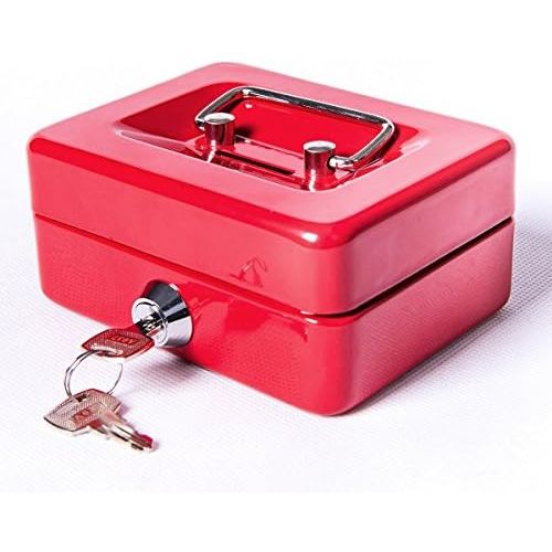  [아마존베스트]Small Cash Box with Lock and Slot - Jssmst Metal Coin Bank Piggy Bank for Adults and Kids, Red(SMCB0303N)