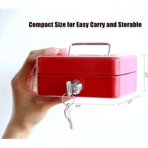  [아마존베스트]Small Cash Box with Lock and Slot - Jssmst Metal Coin Bank Piggy Bank for Adults and Kids, Red(SMCB0303N)