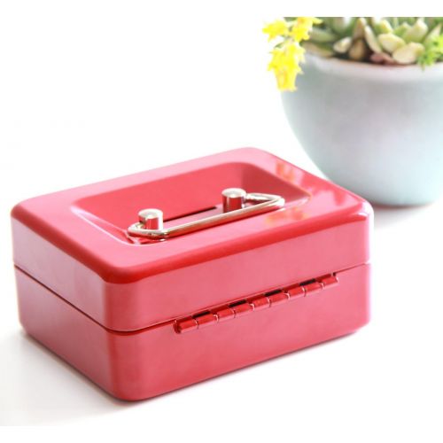  [아마존베스트]Small Cash Box with Lock and Slot - Jssmst Metal Coin Bank Piggy Bank for Adults and Kids, Red(SMCB0303N)