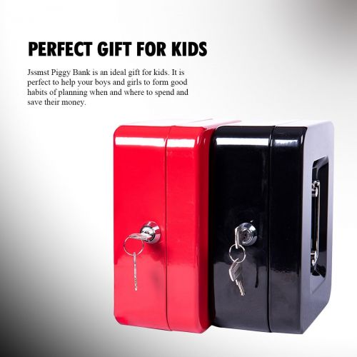  [아마존베스트]Small Cash Box with Lock and Slot - Jssmst Metal Coin Bank Piggy Bank for Adults and Kids, Red(SMCB0303N)