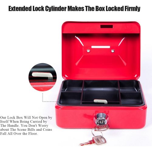  [아마존베스트]Small Cash Box with Lock and Slot - Jssmst Metal Coin Bank Piggy Bank for Adults and Kids, Red(SMCB0303N)