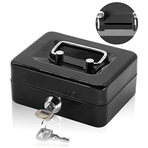  [아마존베스트]Small Cash Box with Lock and Slot - Jssmst Metal Coin Bank Piggy Bank for Adults and Kids, Black(SMCB0301N)
