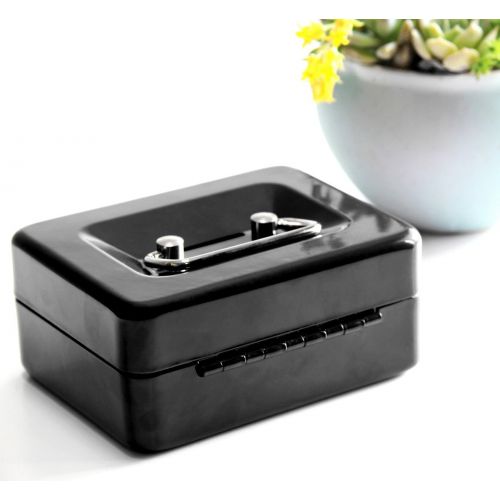  [아마존베스트]Small Cash Box with Lock and Slot - Jssmst Metal Coin Bank Piggy Bank for Adults and Kids, Black(SMCB0301N)