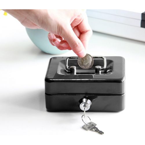  [아마존베스트]Small Cash Box with Lock and Slot - Jssmst Metal Coin Bank Piggy Bank for Adults and Kids, Black(SMCB0301N)