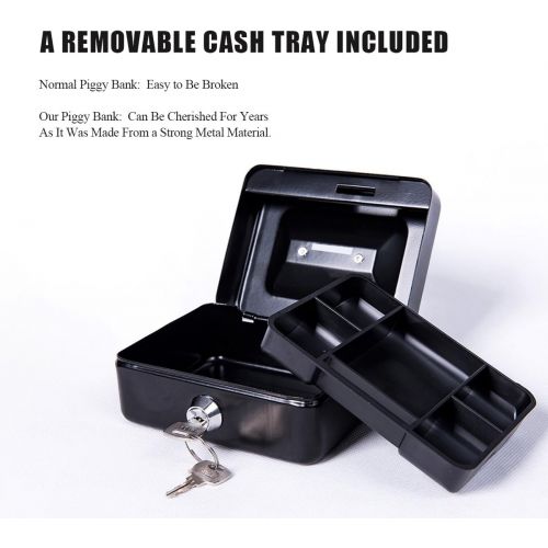  [아마존베스트]Small Cash Box with Lock and Slot - Jssmst Metal Coin Bank Piggy Bank for Adults and Kids, Black(SMCB0301N)