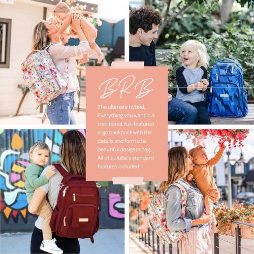  JuJuBe Diaper Backpack | Multi-Functional, Structured, Waterproof, Stylish, Changing Pad + Insulated Pockets Included | Onyx Collection | Be Right Back, Black Magic