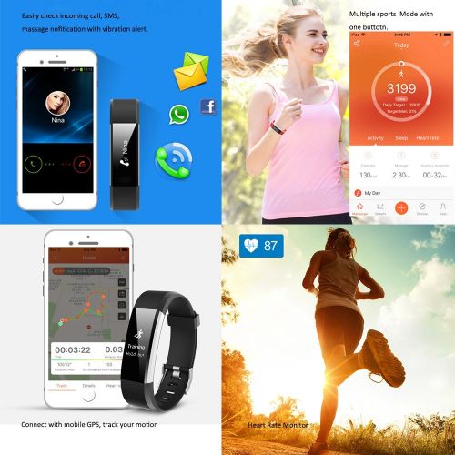  Juboury Fitness Tracker, Smart Bracelet mit Pulsmesser Herzfrequenzmesser,Aktivitatstracker,Schrittzahler,SchlafMonitor,Kalorienzahler Fitness Uhr fuer Android und IOS Smartphones(B