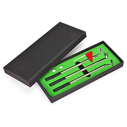  [아마존베스트]Juboury Golf Pen Set, Mini Desktop Golf Ball Pen Gift Set with Putting Green,Flag,3 Golf Clubs Pens & 2 Balls