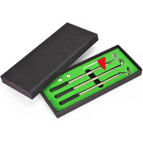  [아마존베스트]Juboury Golf Pen Set, Mini Desktop Golf Ball Pen Gift Set with Putting Green,Flag,3 Golf Clubs Pens & 2 Balls