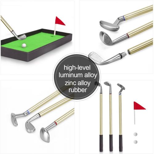  [아마존베스트]Juboury Golf Pen Set, Mini Desktop Golf Ball Pen Gift Set with Putting Green,Flag,3 Golf Clubs Pens & 2 Balls