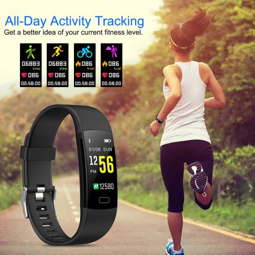  Juboury Fitness Tracker HR, Activity Tracker Watch Heart Rate Monitor with One Extra Band Free Waterproof Smart Bracelet Step Counter, Calorie Counter, Pedometer Watch Kids Women M