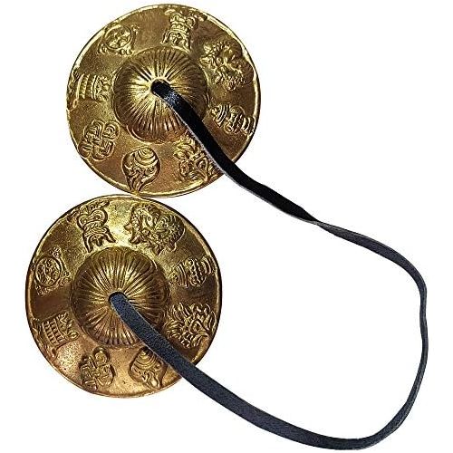  Juccini Tingsha Cymbals Tibetan Lucky Symbol Embossed Meditation Yoga Bell Chimes (Medium, Silver Vajra Symbol)