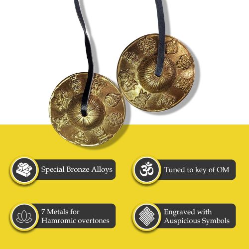  Juccini Tingsha Cymbals Tibetan Lucky Symbol Embossed Meditation Yoga Bell Chimes (Medium, Silver Vajra Symbol)