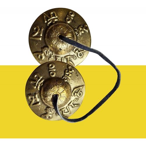  Juccini Tingsha Cymbals Tibetan Buddhist Lucky Symbol Embossed Meditation Yoga Bell Chimes (Small, Auspicious Symbol (Mantra))