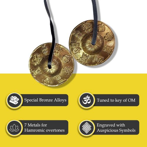  Juccini Tingsha Cymbals Tibetan Buddhist Lucky Symbol Embossed Meditation Yoga Bell Chimes (Small, Auspicious Symbol (Mantra))