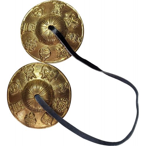  Juccini Tingsha Cymbals Tibetan Buddhist Lucky Symbol Embossed Meditation Yoga Bell Chimes (Small, Auspicious Symbol (Mantra))