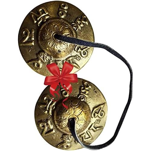  Juccini Tingsha Cymbals Tibetan Buddhist Lucky Symbol Embossed Meditation Yoga Bell Chimes (Large, Om Mane Padme Hum(Mantra))