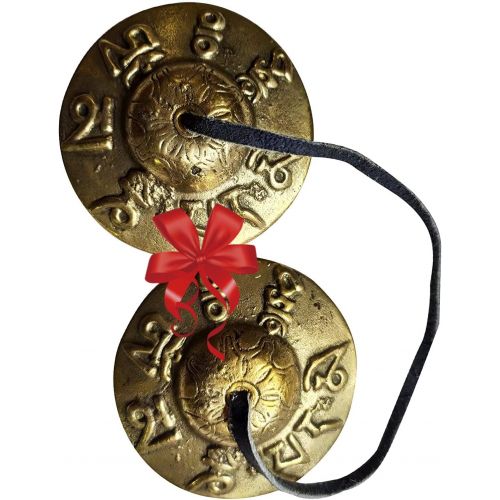  Juccini Tingsha Cymbals Tibetan Buddhist Lucky Symbol Embossed Meditation Yoga Bell Chimes (Large, Om Mane Padme Hum(Mantra))