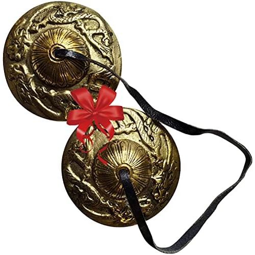  Juccini Tingsha Cymbals Tibetan Lucky Symbol Embossed Meditation Yoga Bell Chimes (Small, Dragon)