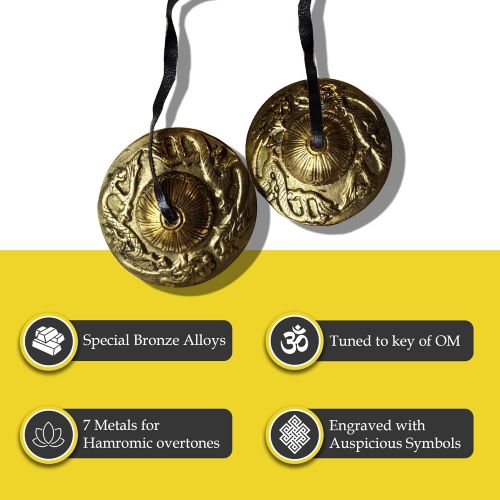  Juccini Tingsha Cymbals Tibetan Lucky Symbol Embossed Meditation Yoga Bell Chimes (Small, Dragon)