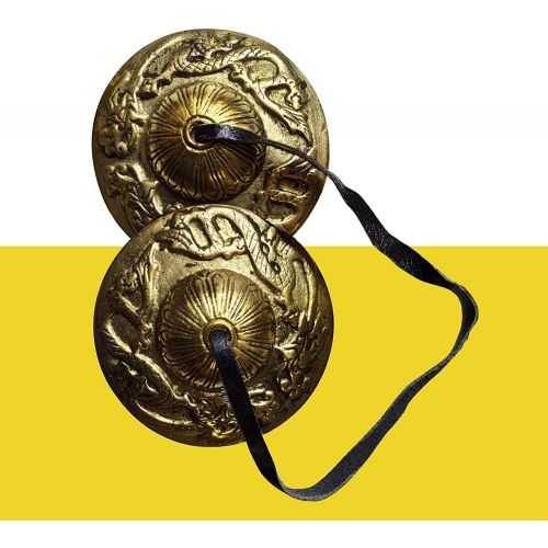  Juccini Tingsha Cymbals Tibetan Lucky Symbol Embossed Meditation Yoga Bell Chimes (Small, Dragon)