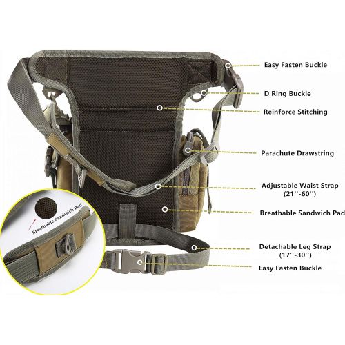  Jueachy Drop Leg Bag for Men Tactical Metal Detecting Thigh Pack with Water Bottle Pouch