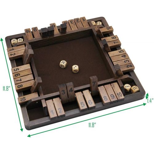  [아마존 핫딜] [아마존핫딜]Juegoal Wooden 4 Players Shut The Box Dice Game, Classics Tabletop Version and Pub Board Game, 12 inch