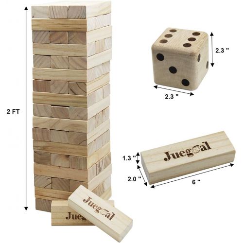  [아마존 핫딜] [아마존핫딜]Juegoal 54 Pieces Giant Tumble Tower Blocks Game Giant Toppling Tower Wood Stacking Game with 1 Dice Set Canvas Bag for Adult, Kids, Family