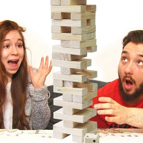  [아마존 핫딜] [아마존핫딜]Juegoal 54 Pieces Giant Tumble Tower Blocks Game Giant Toppling Tower Wood Stacking Game with 1 Dice Set Canvas Bag for Adult, Kids, Family