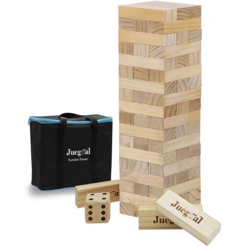  [아마존베스트]Juegoal 54 Pieces Giant Tumble Tower Blocks Game Giant Toppling Tower Wood Stacking Game with 1 Dice Set Canvas Bag for Adult, Kids, Family