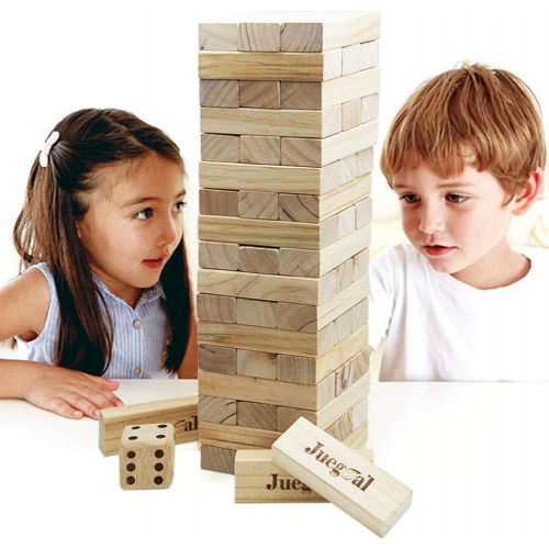  [아마존베스트]Juegoal 54 Pieces Giant Tumble Tower Blocks Game Giant Toppling Tower Wood Stacking Game with 1 Dice Set Canvas Bag for Adult, Kids, Family