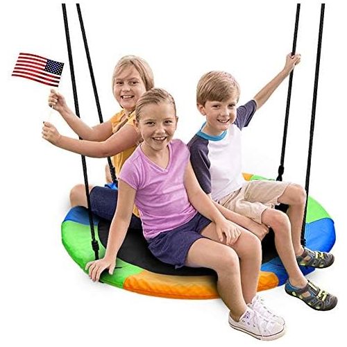  [아마존베스트]Juegoal 40 Inch Saucer Tree Swing, Large Rope Swing with Children Swing Platform Bonus Carabiner for Hanging Rope Outdoor