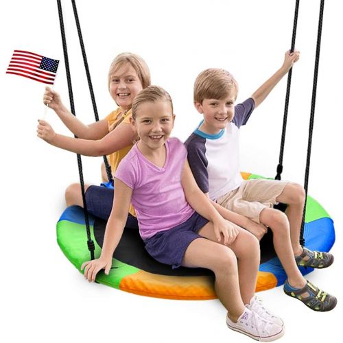  [아마존베스트]Juegoal 40 Inch Saucer Tree Swing, Large Rope Swing with Children Swing Platform Bonus Carabiner for Hanging Rope Outdoor