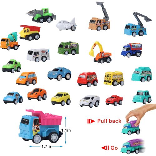  Juegoal Cars Advent Calendar 2021 for Kids, Stocking Stuffer Toy Cars with 24 Different Pull Back Vehicles Including Construction Vehicles, Race Cars, Perfect for Boys and Girls