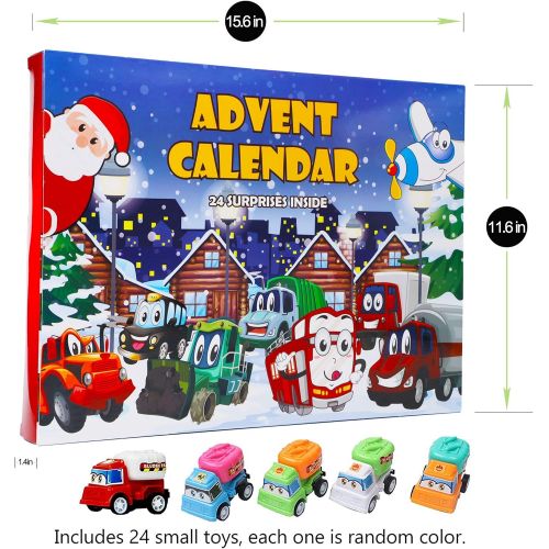  Juegoal Cars Advent Calendar 2021 for Kids, Stocking Stuffer Toy Cars with 24 Different Pull Back Vehicles Including Construction Vehicles, Race Cars, Perfect for Boys and Girls