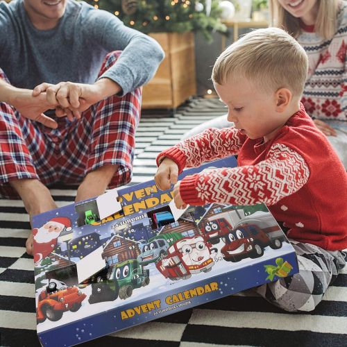  Juegoal Cars Advent Calendar 2021 for Kids, Stocking Stuffer Toy Cars with 24 Different Pull Back Vehicles Including Construction Vehicles, Race Cars, Perfect for Boys and Girls