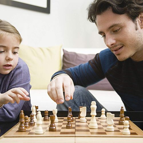  [아마존베스트]Juegoal 15 Wooden Chess & Checkers Set, 2 in 1 Board Games for Kids and Adults, with Felted Game Board Interior for Storage, Travel Portable Folding Chess Game Sets, Extra 24 Woode