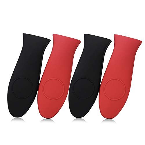  [아마존베스트]4 Packs Juland Silicone Hot Handle Holder Set Kitchen Heat Resistant Pot Sleeve Grip Handle Cover Potholder - Black & Red