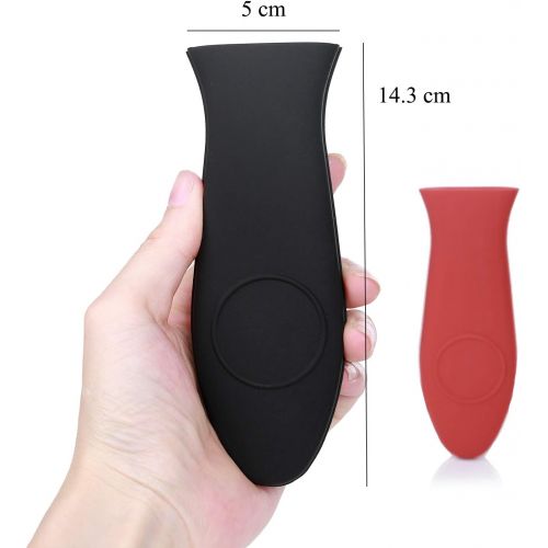  [아마존베스트]4 Packs Juland Silicone Hot Handle Holder Set Kitchen Heat Resistant Pot Sleeve Grip Handle Cover Potholder - Black & Red