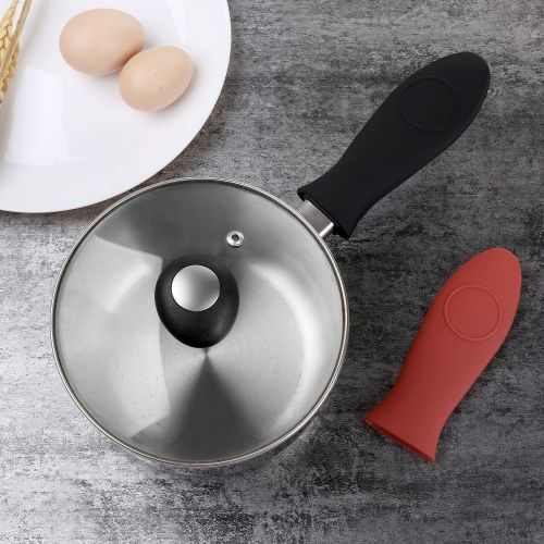  [아마존베스트]4 Packs Juland Silicone Hot Handle Holder Set Kitchen Heat Resistant Pot Sleeve Grip Handle Cover Potholder - Black & Red