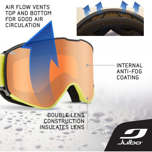  Julbo Alpha Snow Goggles, Black/Yellow Frame - Spectron 3 Orange Lens w/Silver Mirror