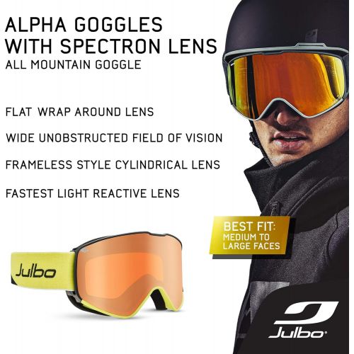  Julbo Alpha Snow Goggles, Black/Yellow Frame - Spectron 3 Orange Lens w/Silver Mirror