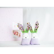 Jumatamade Lavender bunny rabbit for twin sister toy, stuffed linen animals, Christmas gift for new mom